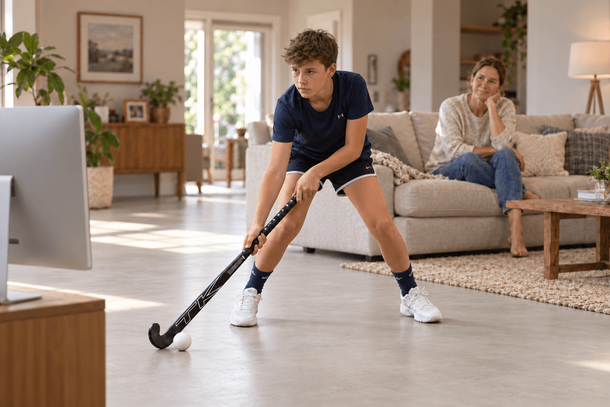 Child practising at home with parent watching